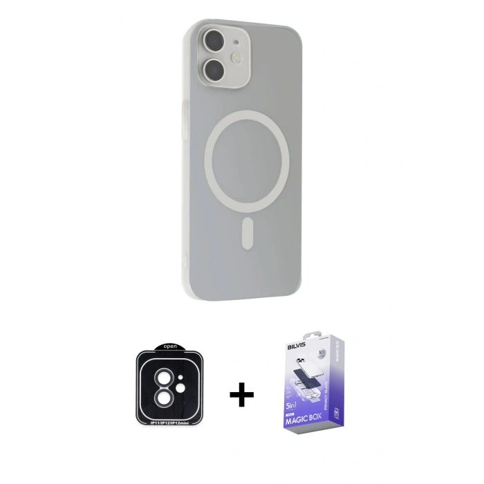 MARSİLYAN™- iPhone 11 Kılıf Çekirdek Modern Prime - Siyah Bilvis 5in1 5D Magic Hayalet Cam Ekran Koruyucu + PVD Metal Kamera Lens - SH