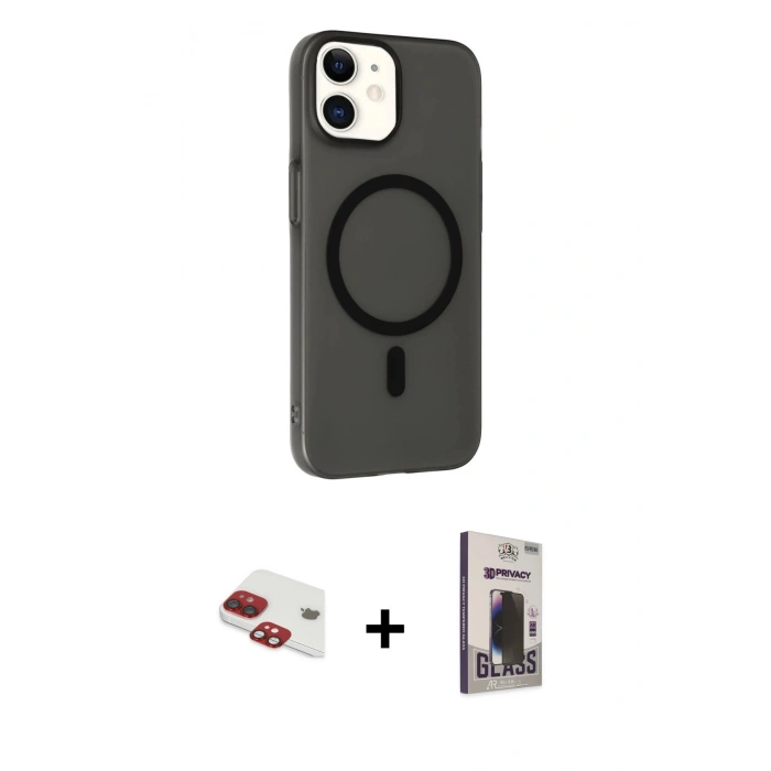MARSİLYAN™- iPhone 11 Kılıf Çekirdek Modern Prime - Siyah Bilvis Hayalet Cam Ekran Koruyucu + Pers Alüminyum Kamera Lens - KI