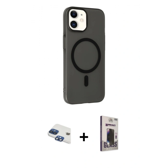 MARSİLYAN™- iPhone 11 Kılıf Çekirdek Modern Prime - Siyah Bilvis Hayalet Cam Ekran Koruyucu + Pers Alüminyum Kamera Lens - LT