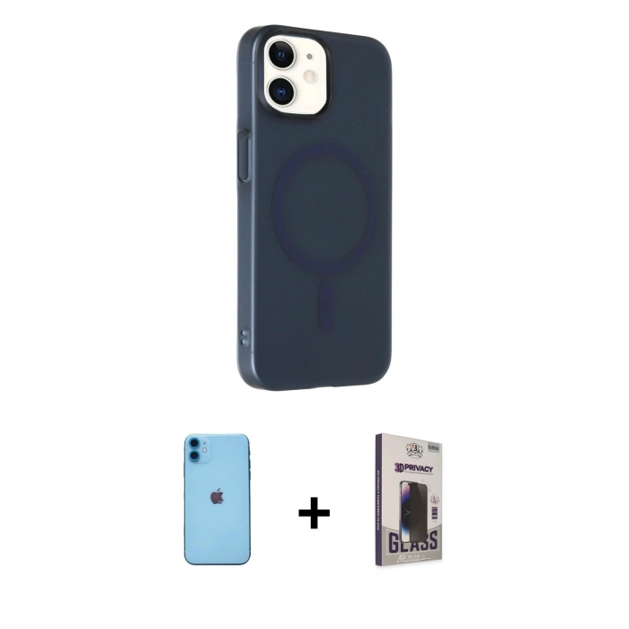 MARSİLYAN™- iPhone 11 Kılıf Çekirdek Modern Prime - Siyah Bilvis Hayalet Cam Ekran Koruyucu + Neon Fosforlu Kamera Lens - MI