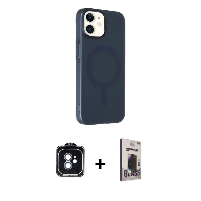 MARSİLYAN™- iPhone 11 Kılıf Çekirdek Modern Prime - Siyah Bilvis Hayalet Cam Ekran Koruyucu + PVD Metal Kamera Lens - MI