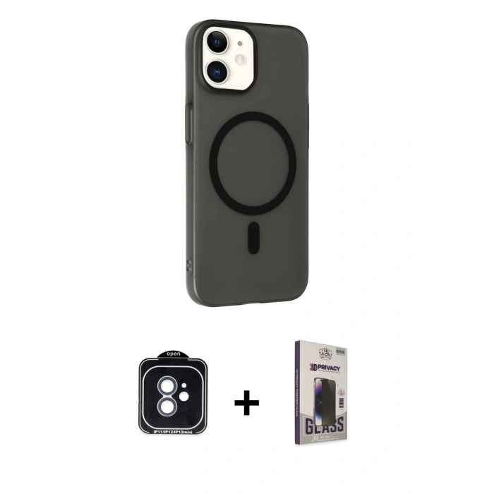 MARSİLYAN™- iPhone 11 Kılıf Çekirdek Modern Prime - Siyah Bilvis Hayalet Cam Ekran Koruyucu + PVD Metal Kamera Lens - MI