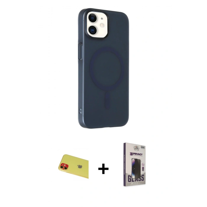 MARSİLYAN™- iPhone 11 Kılıf Çekirdek Modern Prime - Siyah Bilvis Hayalet Cam Ekran Koruyucu + Rainbow Kamera Lens Koruma Cam - KI