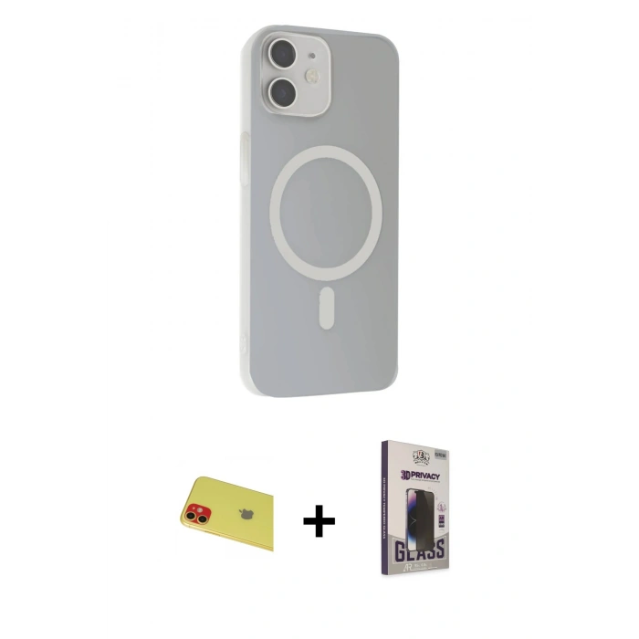 MARSİLYAN™- iPhone 11 Kılıf Çekirdek Modern Prime - Siyah Bilvis Hayalet Cam Ekran Koruyucu + Rainbow Kamera Lens Koruma Cam - KI