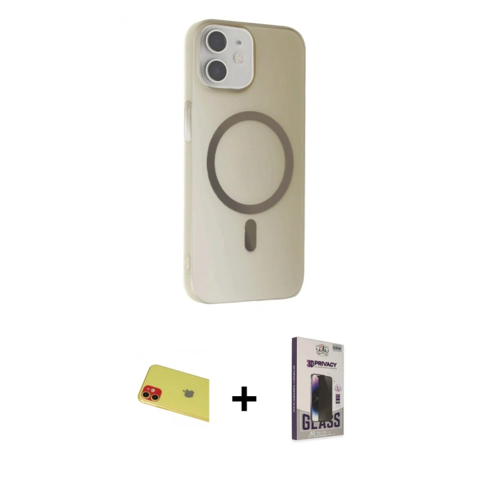 MARSİLYAN™- iPhone 11 Kılıf Çekirdek Modern Prime - Siyah Bilvis Hayalet Cam Ekran Koruyucu + Rainbow Kamera Lens Koruma Cam - KI