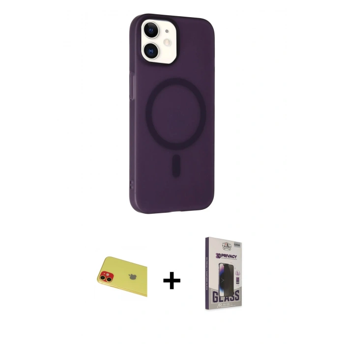 MARSİLYAN™- iPhone 11 Kılıf Çekirdek Modern Prime - Siyah Bilvis Hayalet Cam Ekran Koruyucu + Rainbow Kamera Lens Koruma Cam - KI