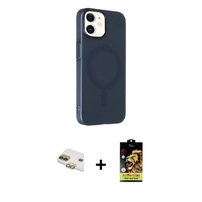 MARSİLYAN™- iPhone 11 Kılıf Çekirdek Modern Prime - Siyah Buffer Cam Ekran Koruyucu + Gold Pers Alüminyum Kamera Lens