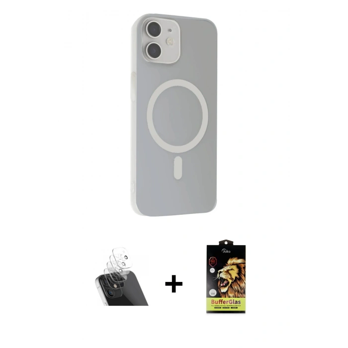 MARSİLYAN™- iPhone 11 Kılıf Çekirdek Modern Prime - Siyah Buffer Cam Ekran Koruyucu + Kamera Lens Koruma Cam - SF