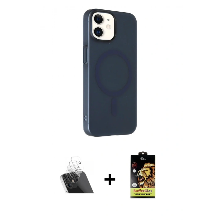 MARSİLYAN™- iPhone 11 Kılıf Çekirdek Modern Prime - Siyah Buffer Cam Ekran Koruyucu + Kamera Lens Koruma Cam - SF