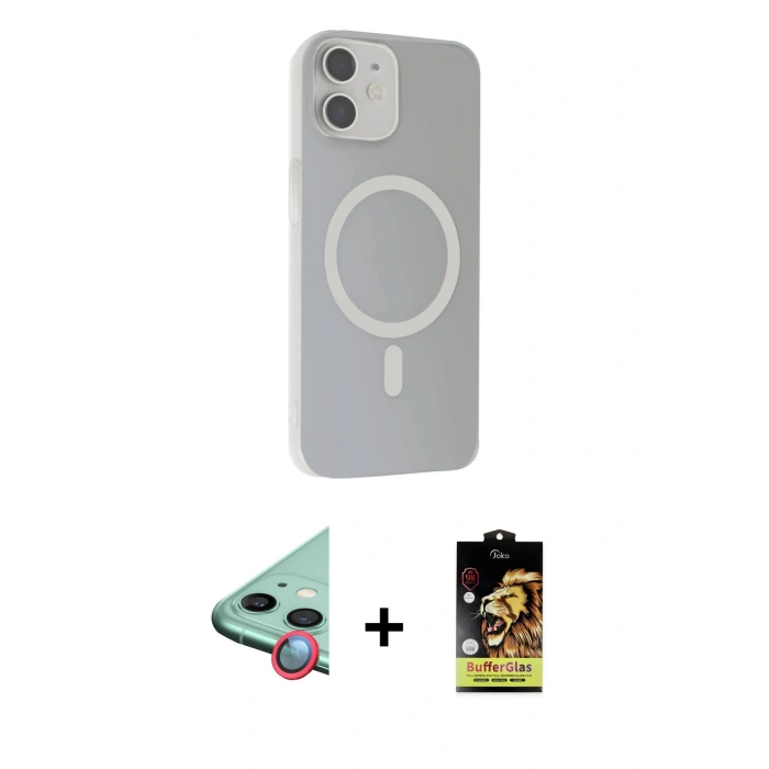 MARSİLYAN™- iPhone 11 Kılıf Çekirdek Modern Prime - Siyah Buffer Cam Ekran Koruyucu + Kırmızı Raze Metal Kamera Lens