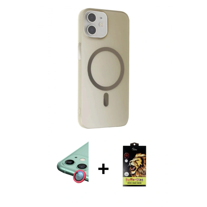 MARSİLYAN™- iPhone 11 Kılıf Çekirdek Modern Prime - Siyah Buffer Cam Ekran Koruyucu + Kırmızı Raze Metal Kamera Lens