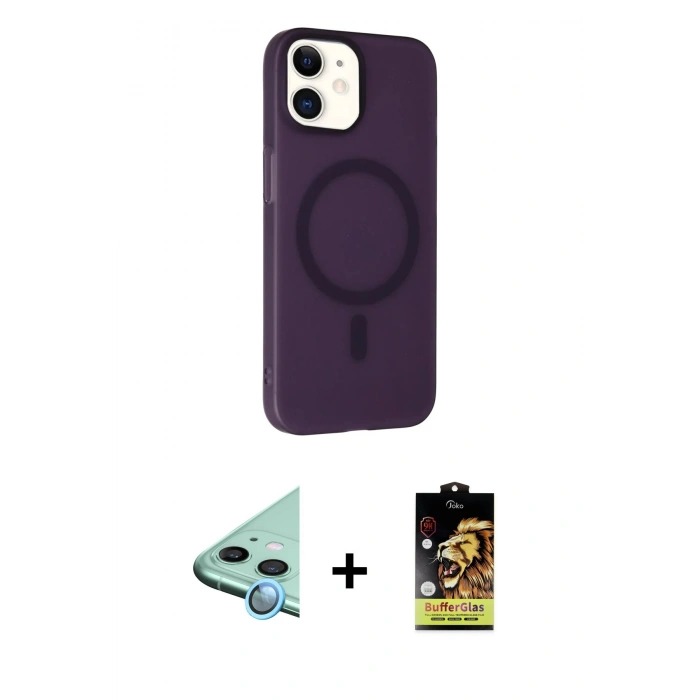 MARSİLYAN™- iPhone 11 Kılıf Çekirdek Modern Prime - Siyah Buffer Cam Ekran Koruyucu + Raze Metal Kamera Lens - MI