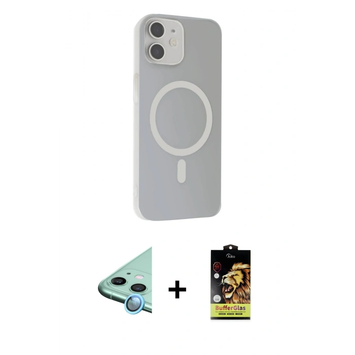 MARSİLYAN™- iPhone 11 Kılıf Çekirdek Modern Prime - Siyah Buffer Cam Ekran Koruyucu + Raze Metal Kamera Lens - MI