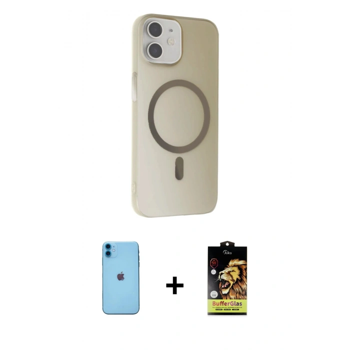 MARSİLYAN™- iPhone 11 Kılıf Çekirdek Modern Prime - Siyah Buffer Cam Ekran Koruyucu + Neon Fosforlu Kamera Lens - MI