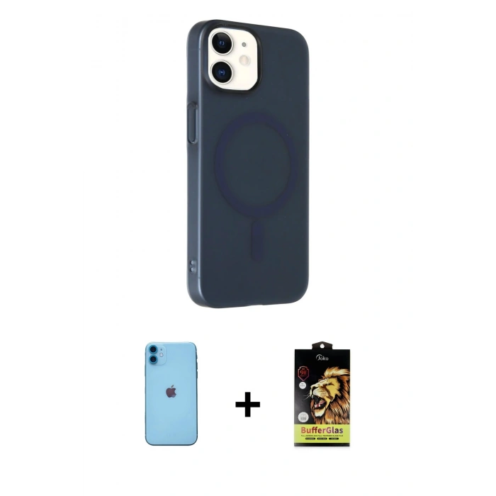 MARSİLYAN™- iPhone 11 Kılıf Çekirdek Modern Prime - Siyah Buffer Cam Ekran Koruyucu + Neon Fosforlu Kamera Lens - MI