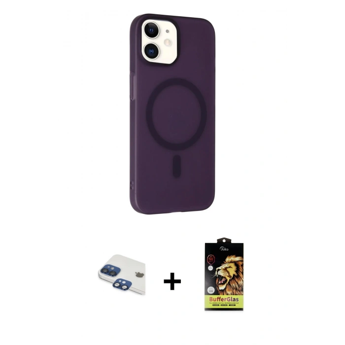 MARSİLYAN™- iPhone 11 Kılıf Çekirdek Modern Prime - Siyah Buffer Cam Ekran Koruyucu + Pers Alüminyum Kamera Lens - LT