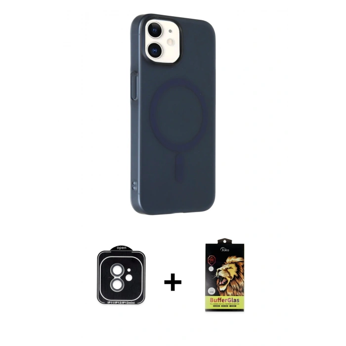 MARSİLYAN™- iPhone 11 Kılıf Çekirdek Modern Prime - Siyah Buffer Cam Ekran Koruyucu + PVD Metal Kamera Lens - YL