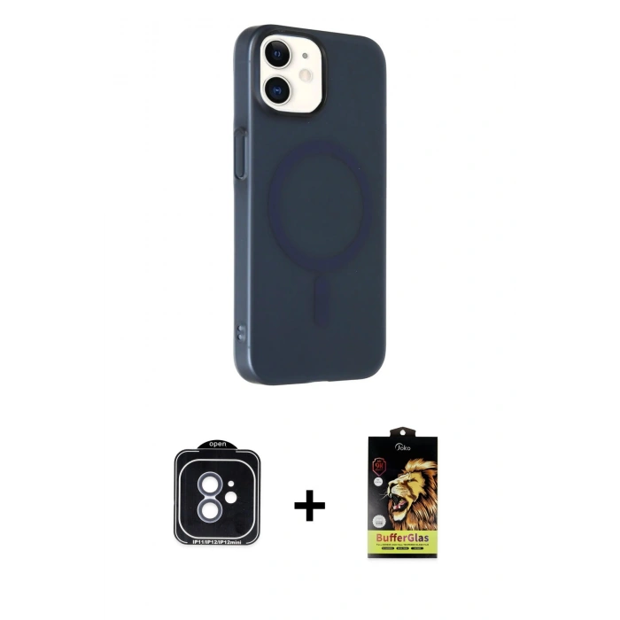 MARSİLYAN™- iPhone 11 Kılıf Çekirdek Modern Prime - Siyah Buffer Cam Ekran Koruyucu + PVD Metal Kamera Lens - MI