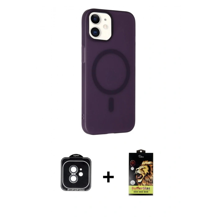 MARSİLYAN™- iPhone 11 Kılıf Çekirdek Modern Prime - Siyah Buffer Cam Ekran Koruyucu + PVD Metal Kamera Lens - YL