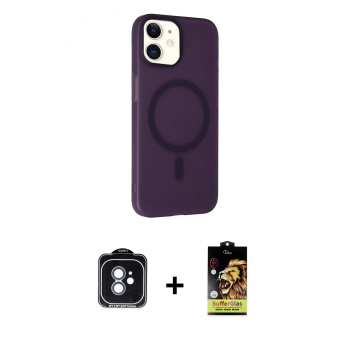 MARSİLYAN™- iPhone 11 Kılıf Çekirdek Modern Prime - Siyah Buffer Cam Ekran Koruyucu + PVD Metal Kamera Lens - MI