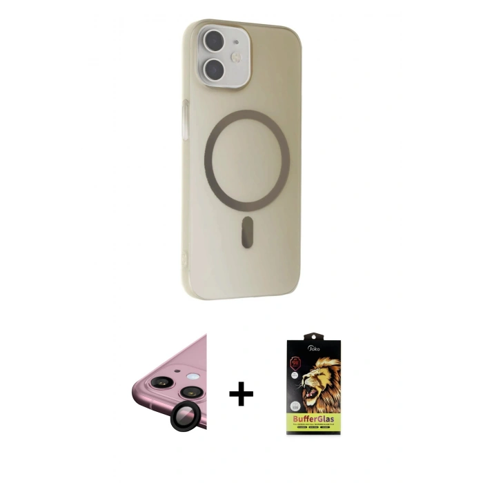 MARSİLYAN™- iPhone 11 Kılıf Çekirdek Modern Prime - Siyah Buffer Cam Ekran Koruyucu + Raze Metal Kamera Lens - SH