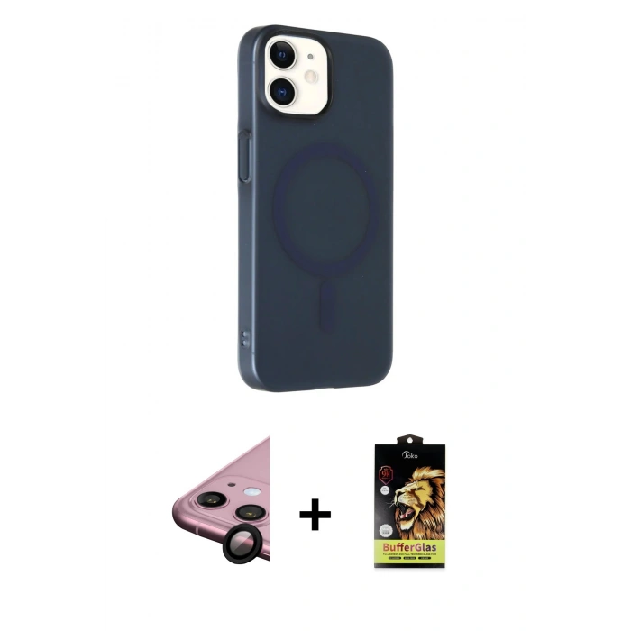 MARSİLYAN™- iPhone 11 Kılıf Çekirdek Modern Prime - Siyah Buffer Cam Ekran Koruyucu + Raze Metal Kamera Lens - SH