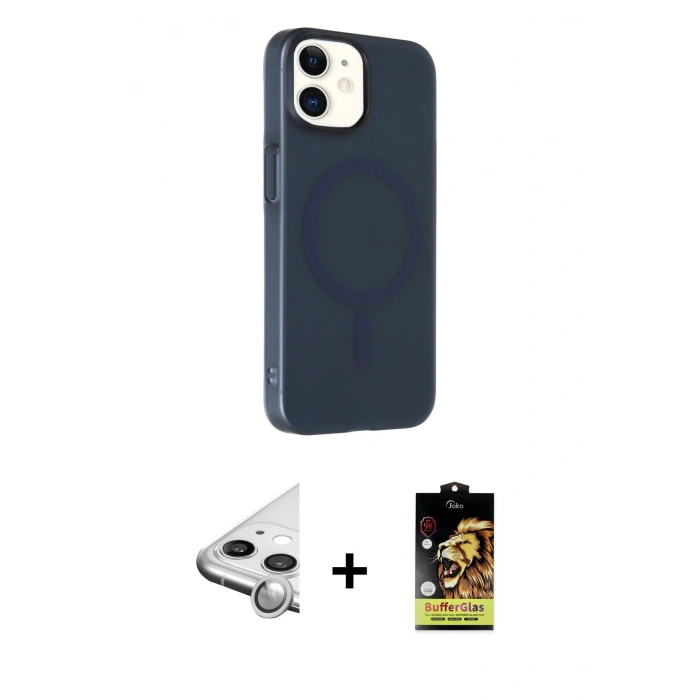 MARSİLYAN™- iPhone 11 Kılıf Çekirdek Modern Prime - Siyah Buffer Cam Ekran Koruyucu + Raze Metal Kamera Lens - GS
