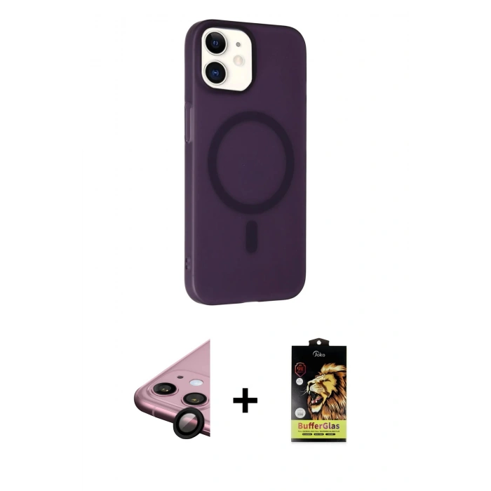 MARSİLYAN™- iPhone 11 Kılıf Çekirdek Modern Prime - Siyah Buffer Cam Ekran Koruyucu + Raze Metal Kamera Lens - SH