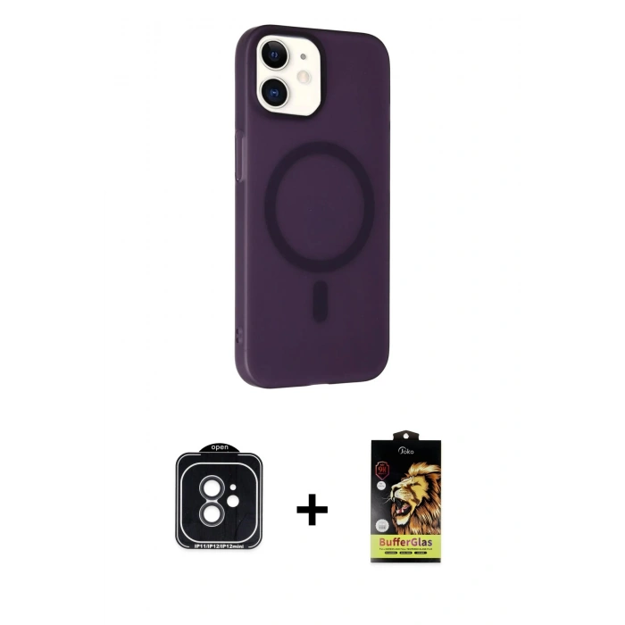 MARSİLYAN™- iPhone 11 Kılıf Çekirdek Modern Prime - Siyah Buffer Cam Ekran Koruyucu + PVD Metal Kamera Lens - SH