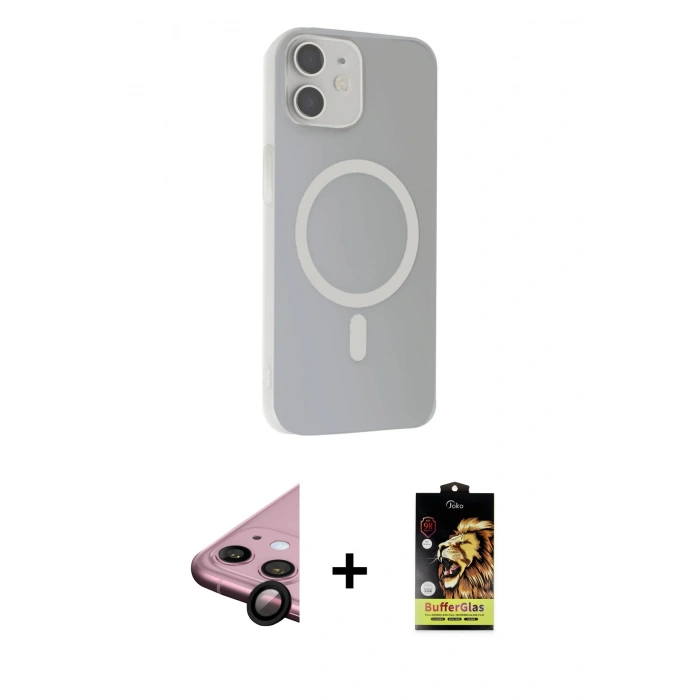 MARSİLYAN™- iPhone 11 Kılıf Çekirdek Modern Prime - Siyah Buffer Cam Ekran Koruyucu + Siyah Raze Metal Kamera Lens
