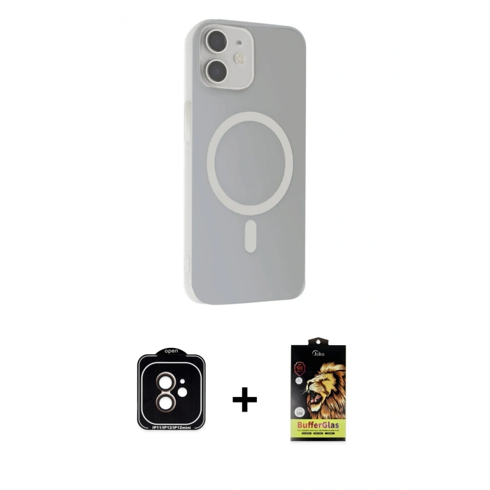 MARSİLYAN™- iPhone 11 Kılıf Çekirdek Modern Prime - Siyah Buffer Cam Ekran Koruyucu + PVD Metal Kamera Lens - TU