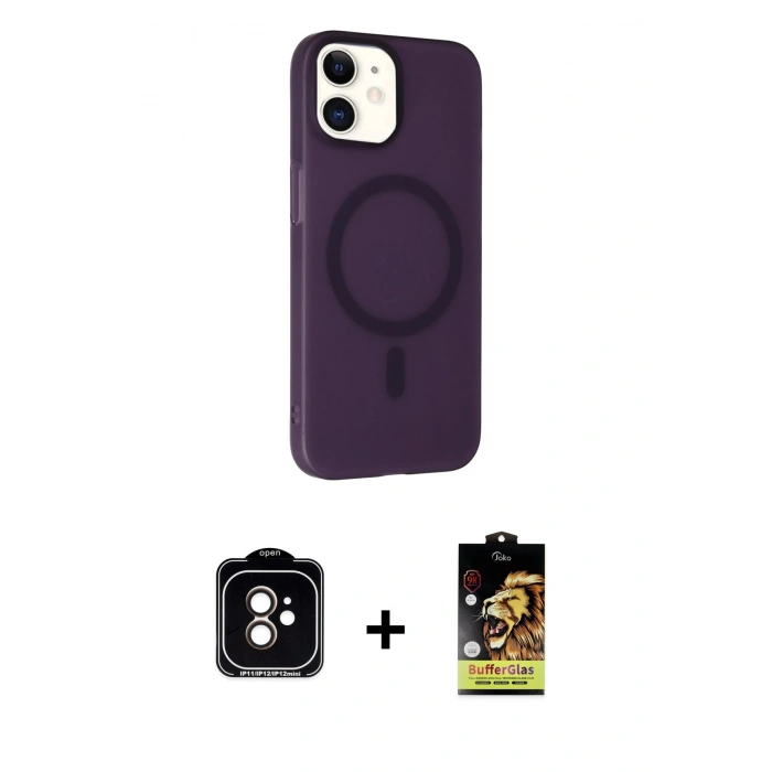 MARSİLYAN™- iPhone 11 Kılıf Çekirdek Modern Prime - Siyah Buffer Cam Ekran Koruyucu + PVD Metal Kamera Lens - TU