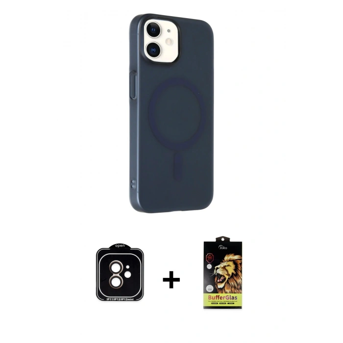 MARSİLYAN™- iPhone 11 Kılıf Çekirdek Modern Prime - Siyah Buffer Cam Ekran Koruyucu + PVD Metal Kamera Lens - TU