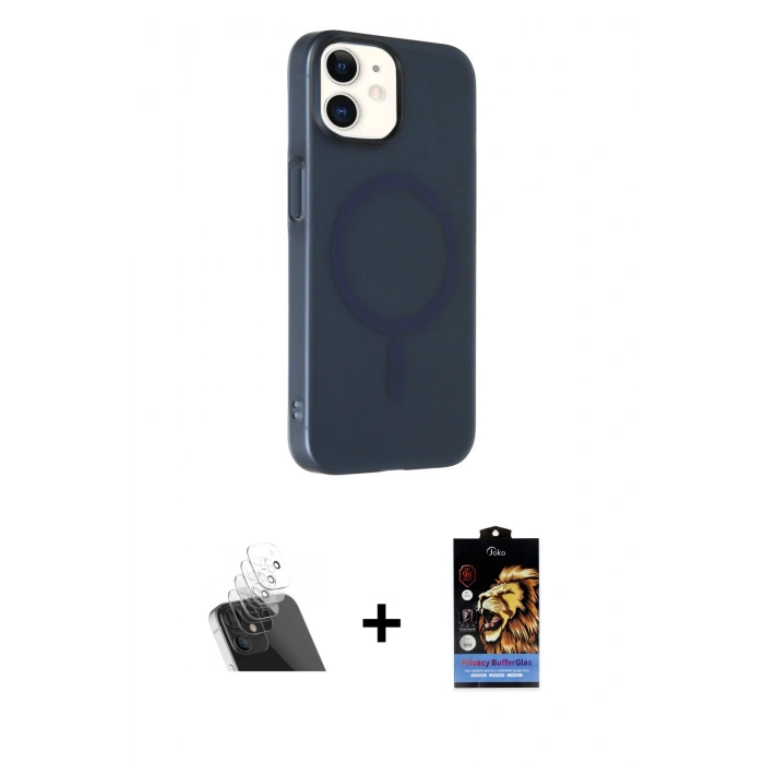 MARSİLYAN™- iPhone 11 Kılıf Çekirdek Modern Prime - Siyah Buffer Hayalet Cam Ekran Koruyucu + Kamera Lens Koruma Cam - SF