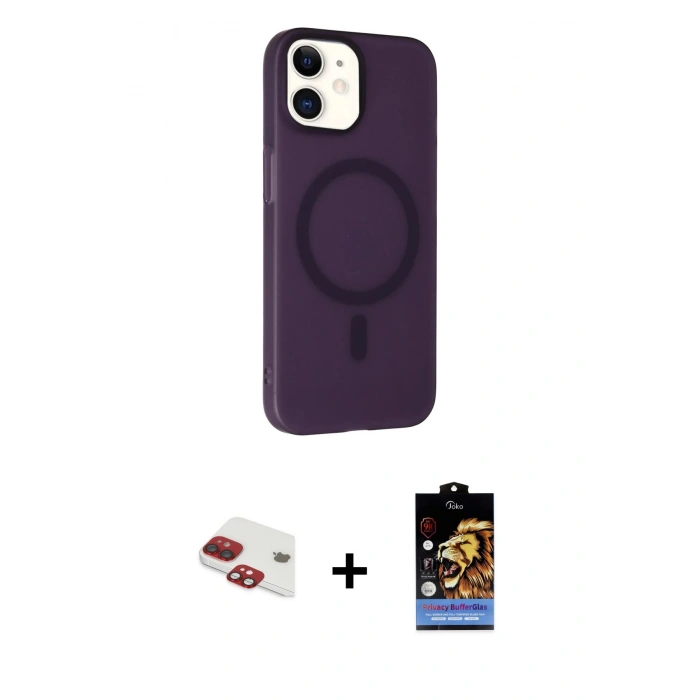 MARSİLYAN™- iPhone 11 Kılıf Çekirdek Modern Prime - Siyah Buffer Hayalet Cam Ekran Koruyucu + Pers Alüminyum Kamera Lens - KI