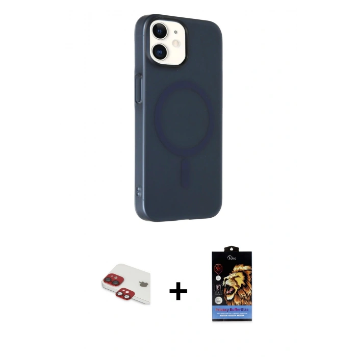 MARSİLYAN™- iPhone 11 Kılıf Çekirdek Modern Prime - Siyah Buffer Hayalet Cam Ekran Koruyucu + Pers Alüminyum Kamera Lens - KI