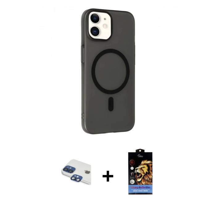 MARSİLYAN™- iPhone 11 Kılıf Çekirdek Modern Prime - Siyah Buffer Hayalet Cam Ekran Koruyucu + Pers Alüminyum Kamera Lens - LT