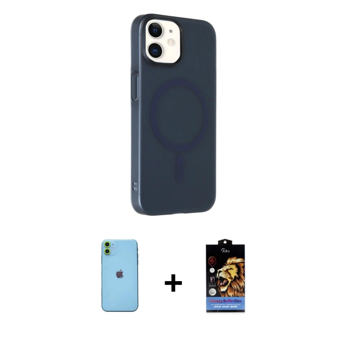 MARSİLYAN™- iPhone 11 Kılıf Çekirdek Modern Prime - Siyah Buffer Hayalet Cam Ekran Koruyucu + Neon Fosforlu Kamera Lens - YL