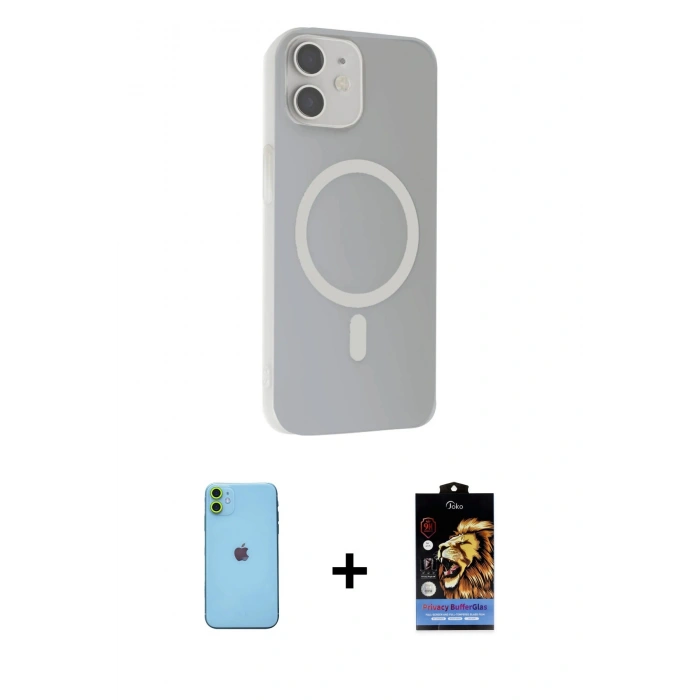 MARSİLYAN™- iPhone 11 Kılıf Çekirdek Modern Prime - Siyah Buffer Hayalet Cam Ekran Koruyucu + Neon Fosforlu Kamera Lens - YL