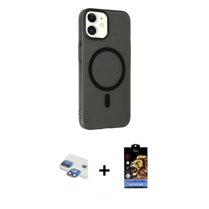 MARSİLYAN™- iPhone 11 Kılıf Çekirdek Modern Prime - Siyah Buffer Hayalet Cam Ekran Koruyucu + Pers Alüminyum Kamera Lens - GI