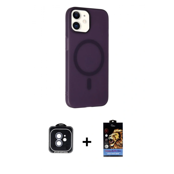 MARSİLYAN™- iPhone 11 Kılıf Çekirdek Modern Prime - Siyah Buffer Hayalet Cam Ekran Koruyucu + PVD Metal Kamera Lens - MI