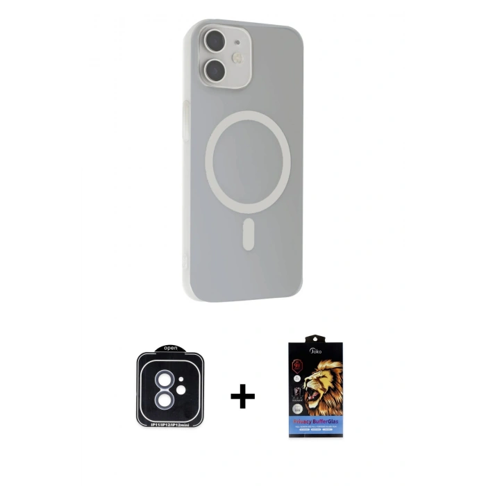 MARSİLYAN™- iPhone 11 Kılıf Çekirdek Modern Prime - Siyah Buffer Hayalet Cam Ekran Koruyucu + PVD Metal Kamera Lens - MI