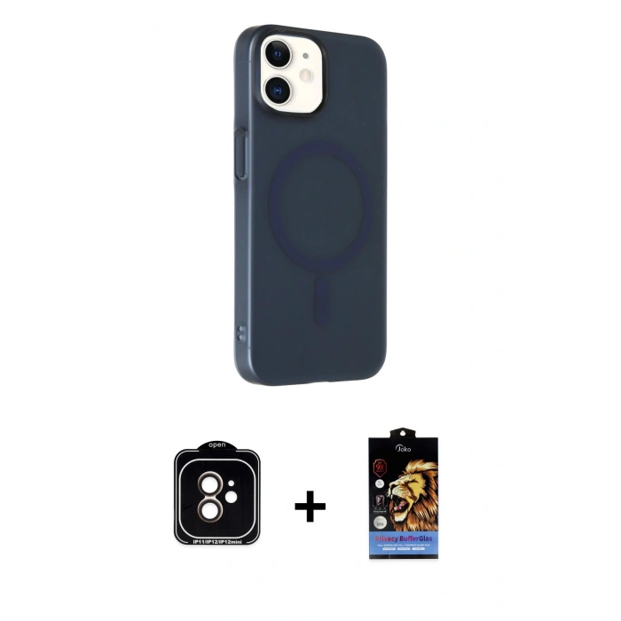 MARSİLYAN™- iPhone 11 Kılıf Çekirdek Modern Prime - Siyah Buffer Hayalet Cam Ekran Koruyucu + PVD Metal Kamera Lens - TU