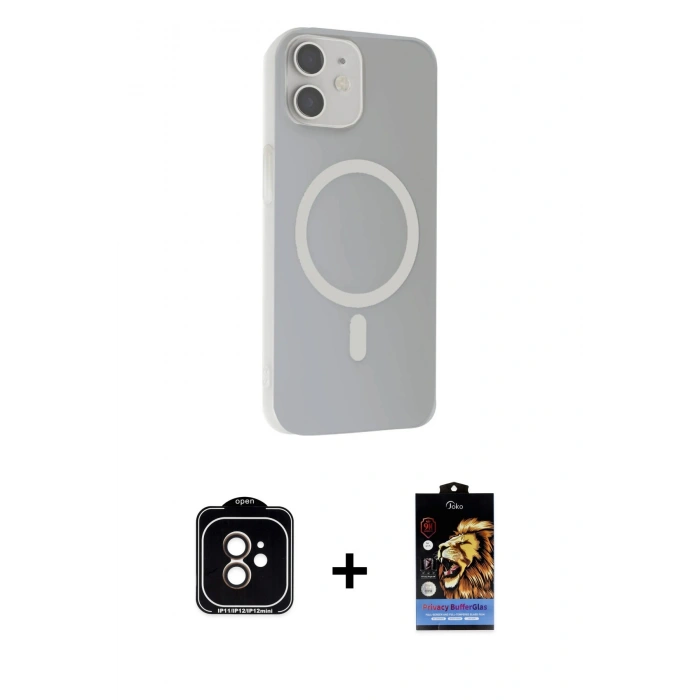 MARSİLYAN™- iPhone 11 Kılıf Çekirdek Modern Prime - Siyah Buffer Hayalet Cam Ekran Koruyucu + PVD Metal Kamera Lens - TU