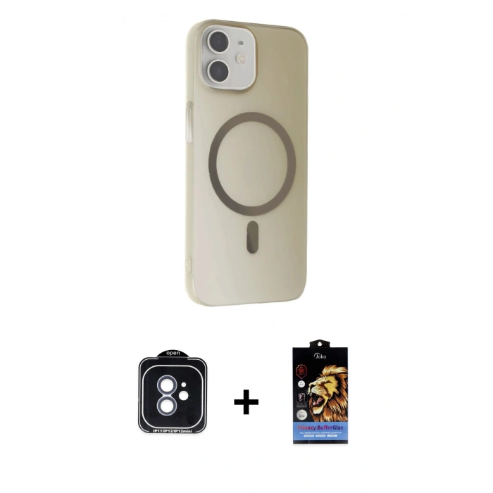 MARSİLYAN™- iPhone 11 Kılıf Çekirdek Modern Prime - Siyah Buffer Hayalet Cam Ekran Koruyucu + PVD Metal Kamera Lens - MI