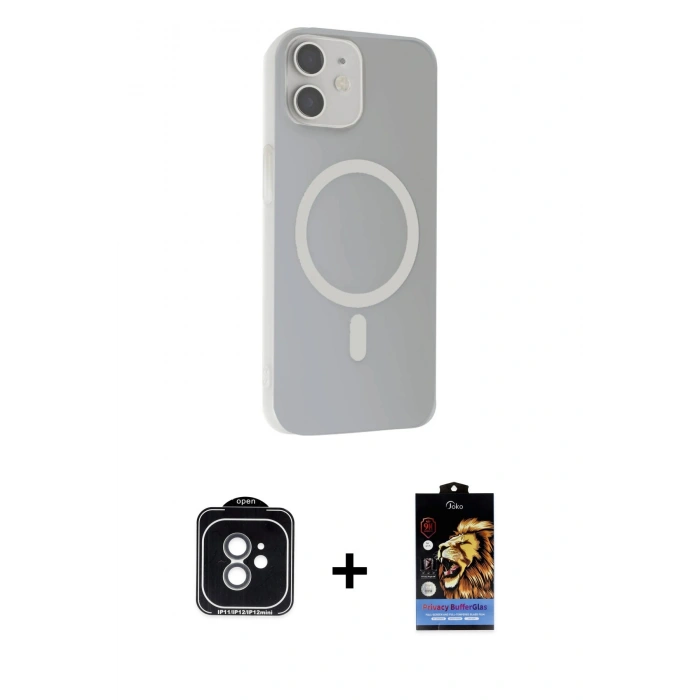 MARSİLYAN™- iPhone 11 Kılıf Çekirdek Modern Prime - Siyah Buffer Hayalet Cam Ekran Koruyucu + PVD Metal Kamera Lens - YL