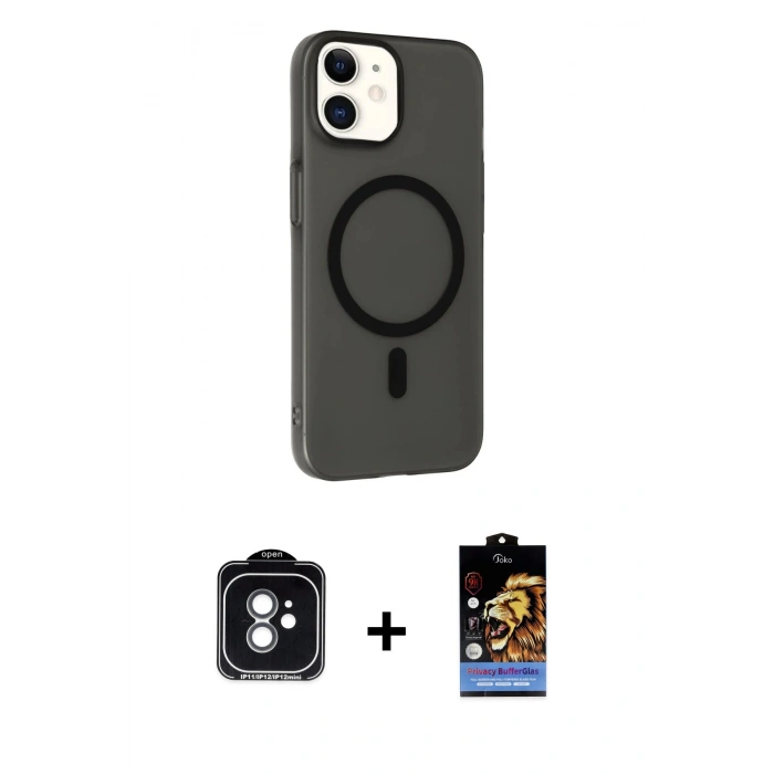 MARSİLYAN™- iPhone 11 Kılıf Çekirdek Modern Prime - Siyah Buffer Hayalet Cam Ekran Koruyucu + PVD Metal Kamera Lens - YL