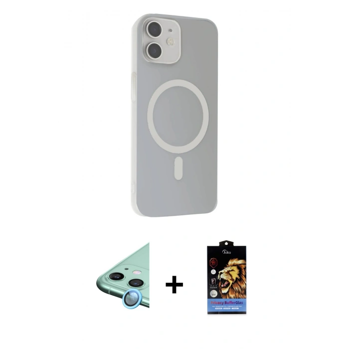 MARSİLYAN™- iPhone 11 Kılıf Çekirdek Modern Prime - Siyah Buffer Hayalet Cam Ekran Koruyucu + Raze Metal Kamera Lens - MI