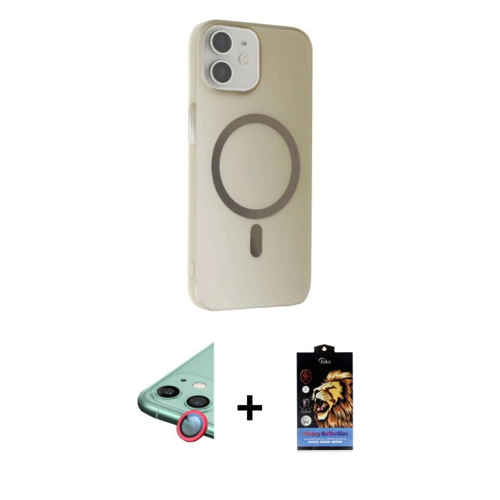 MARSİLYAN™- iPhone 11 Kılıf Çekirdek Modern Prime - Siyah Buffer Hayalet Cam Ekran Koruyucu + Raze Metal Kamera Lens - KI