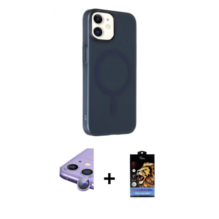 MARSİLYAN™- iPhone 11 Kılıf Çekirdek Modern Prime - Siyah Buffer Hayalet Cam Ekran Koruyucu + Raze Metal Kamera Lens - MR